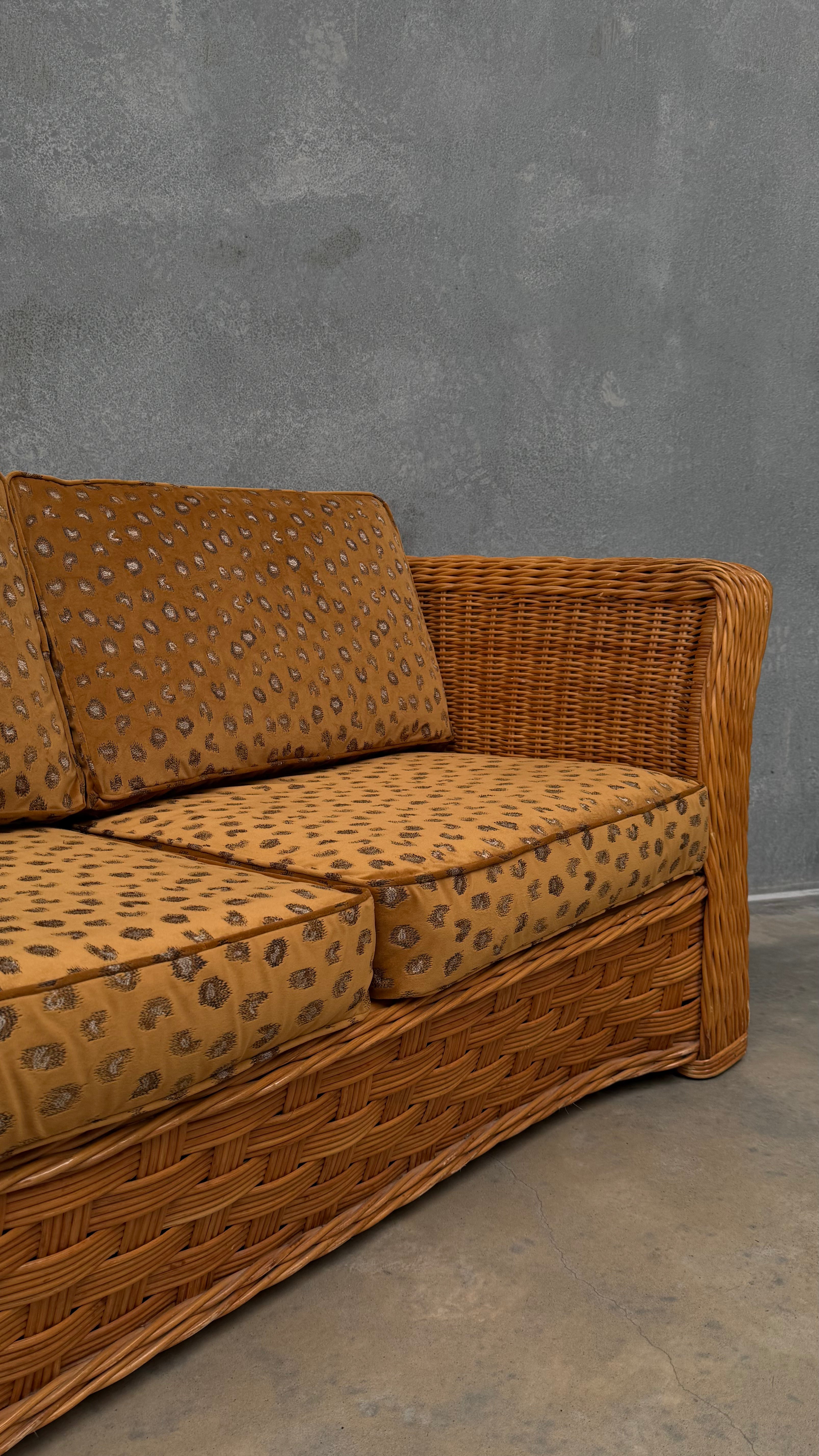 1980s Woven Rattan Two Seater Sofa