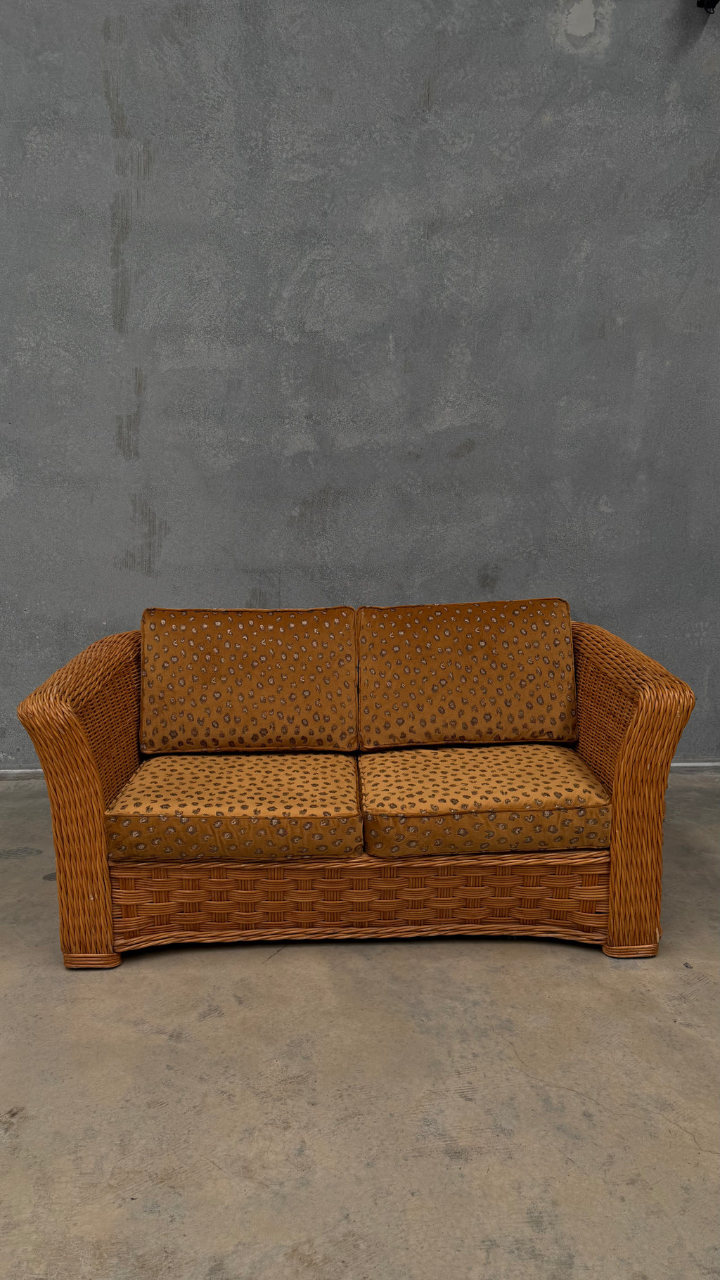 1980s Woven Rattan Two Seater Sofa