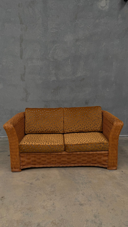 1980s Woven Rattan Two Seater Sofa