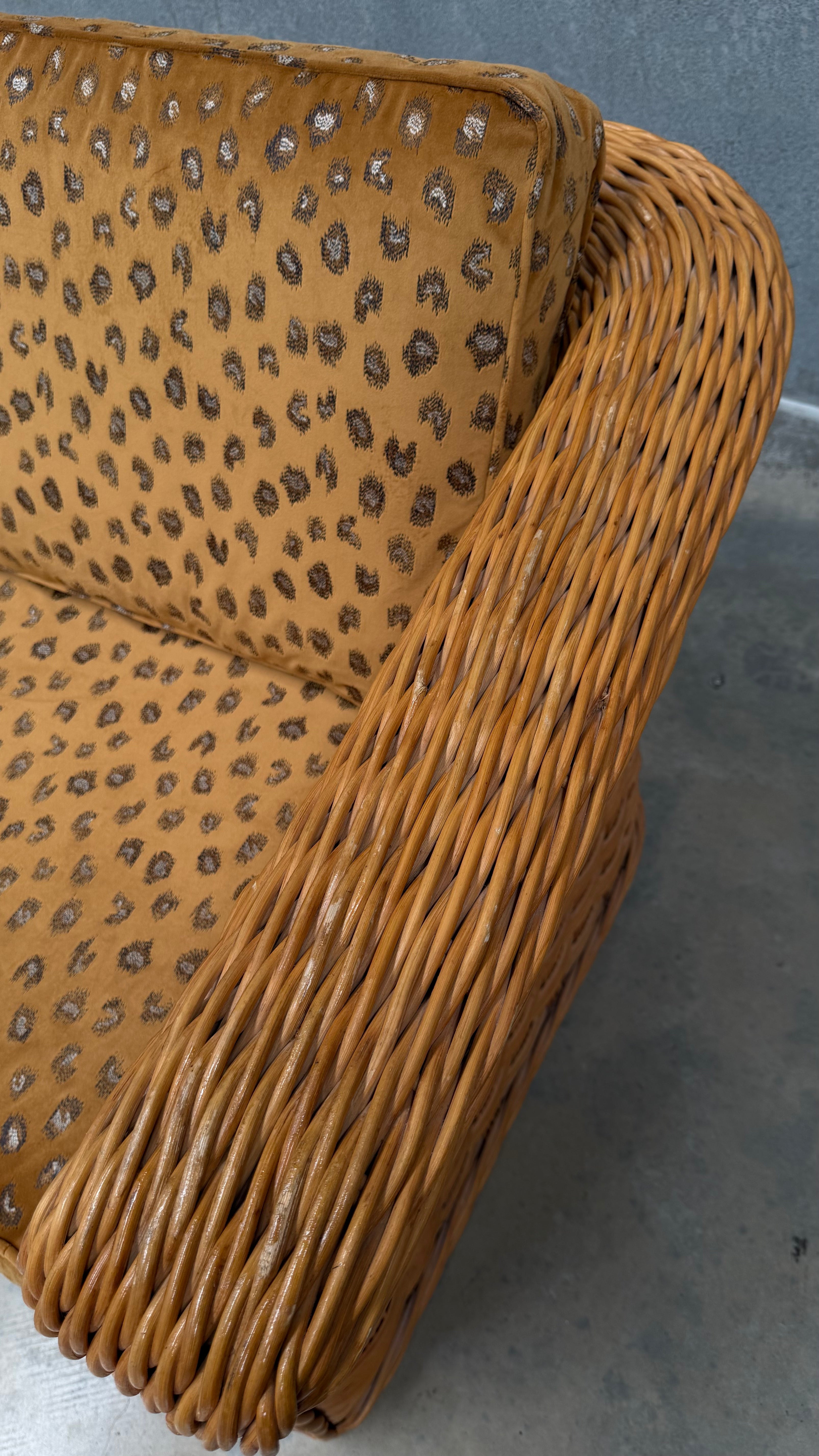 1980s Woven Rattan Two Seater Sofa