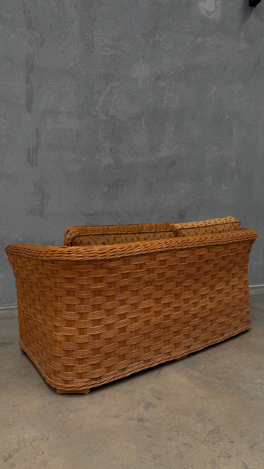 1980s Woven Rattan Two Seater Sofa