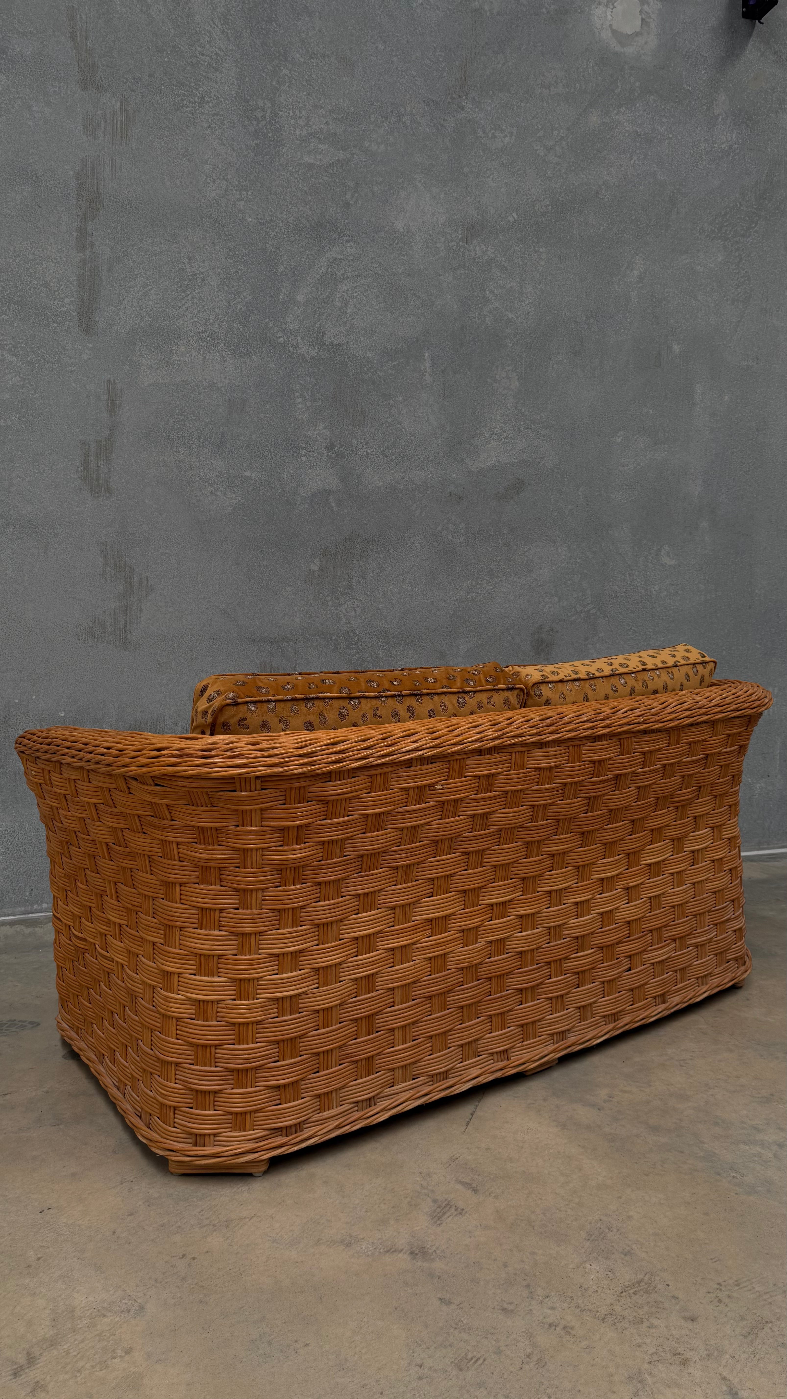 1980s Woven Rattan Two Seater Sofa