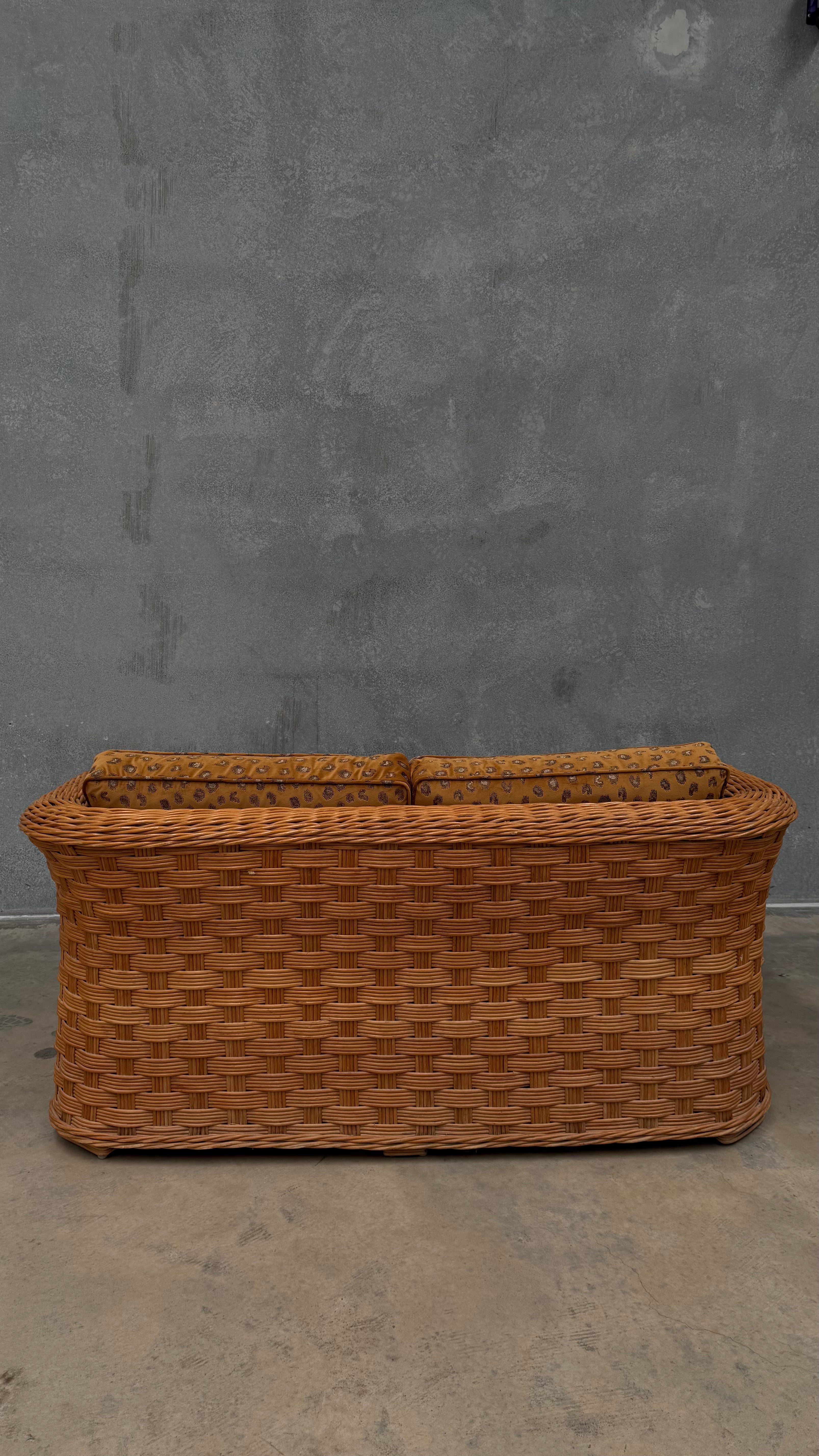 1980s Woven Rattan Two Seater Sofa