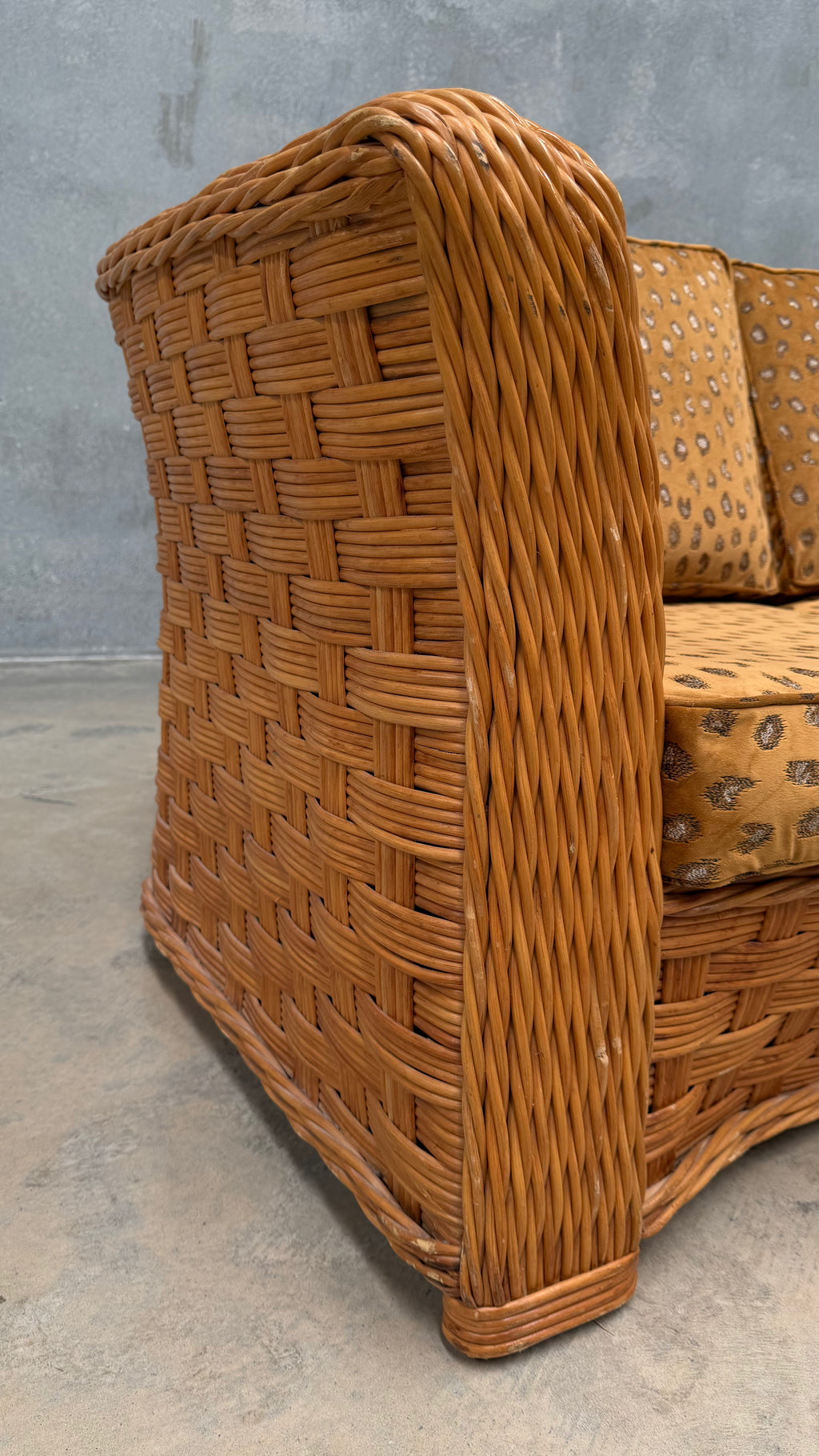 1980s Woven Rattan Two Seater Sofa