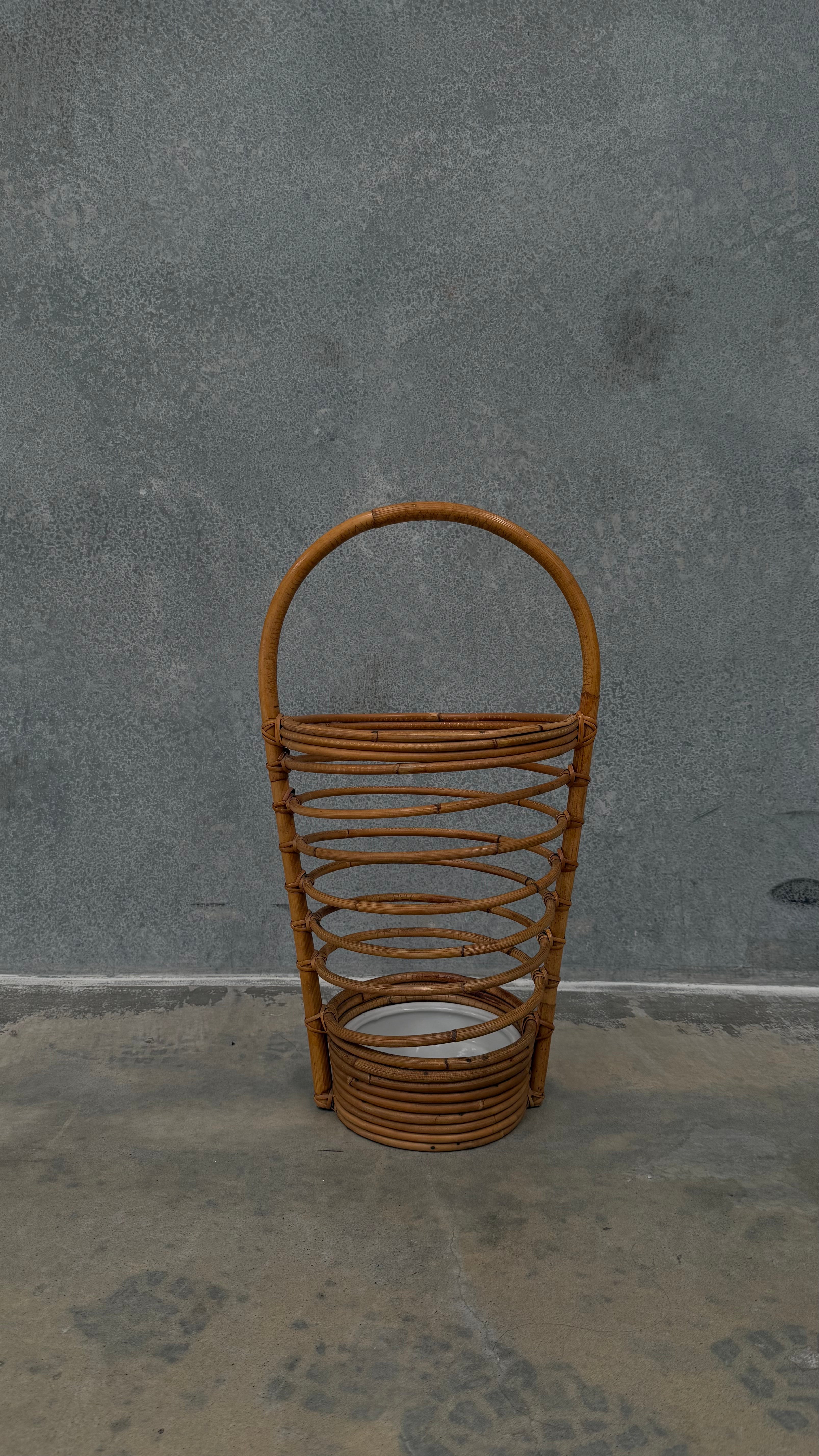 Italian Mid-Century Bamboo and Rattan Umbrella Stand