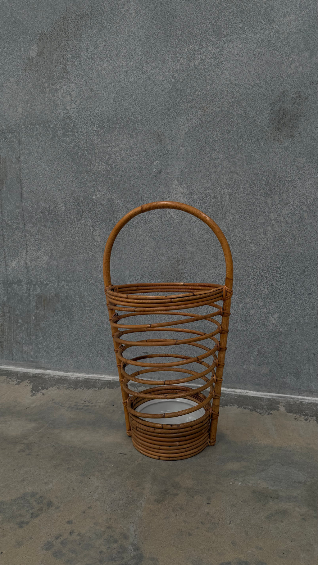 Italian Mid-Century Bamboo and Rattan Umbrella Stand