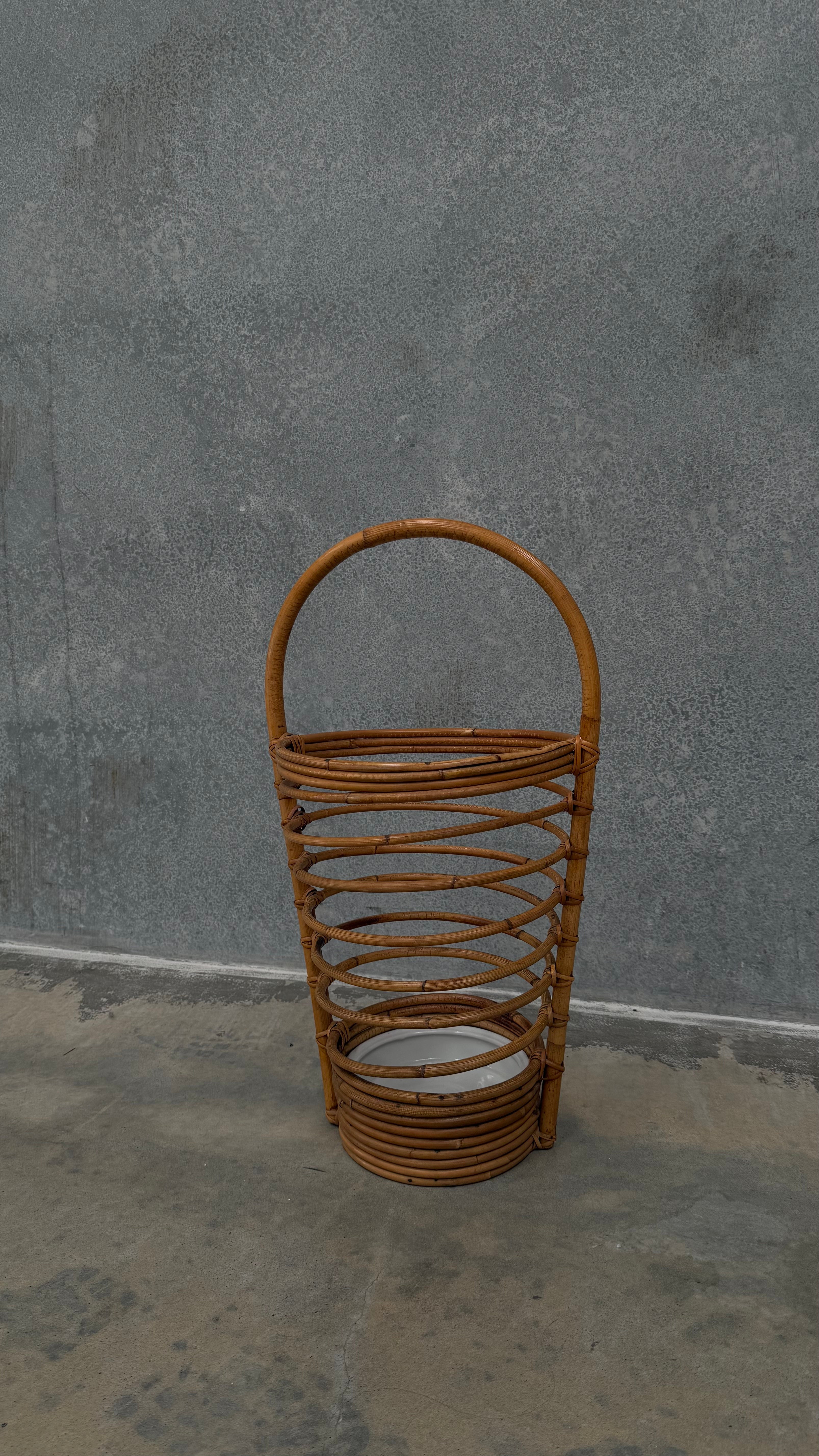Italian Mid-Century Bamboo and Rattan Umbrella Stand
