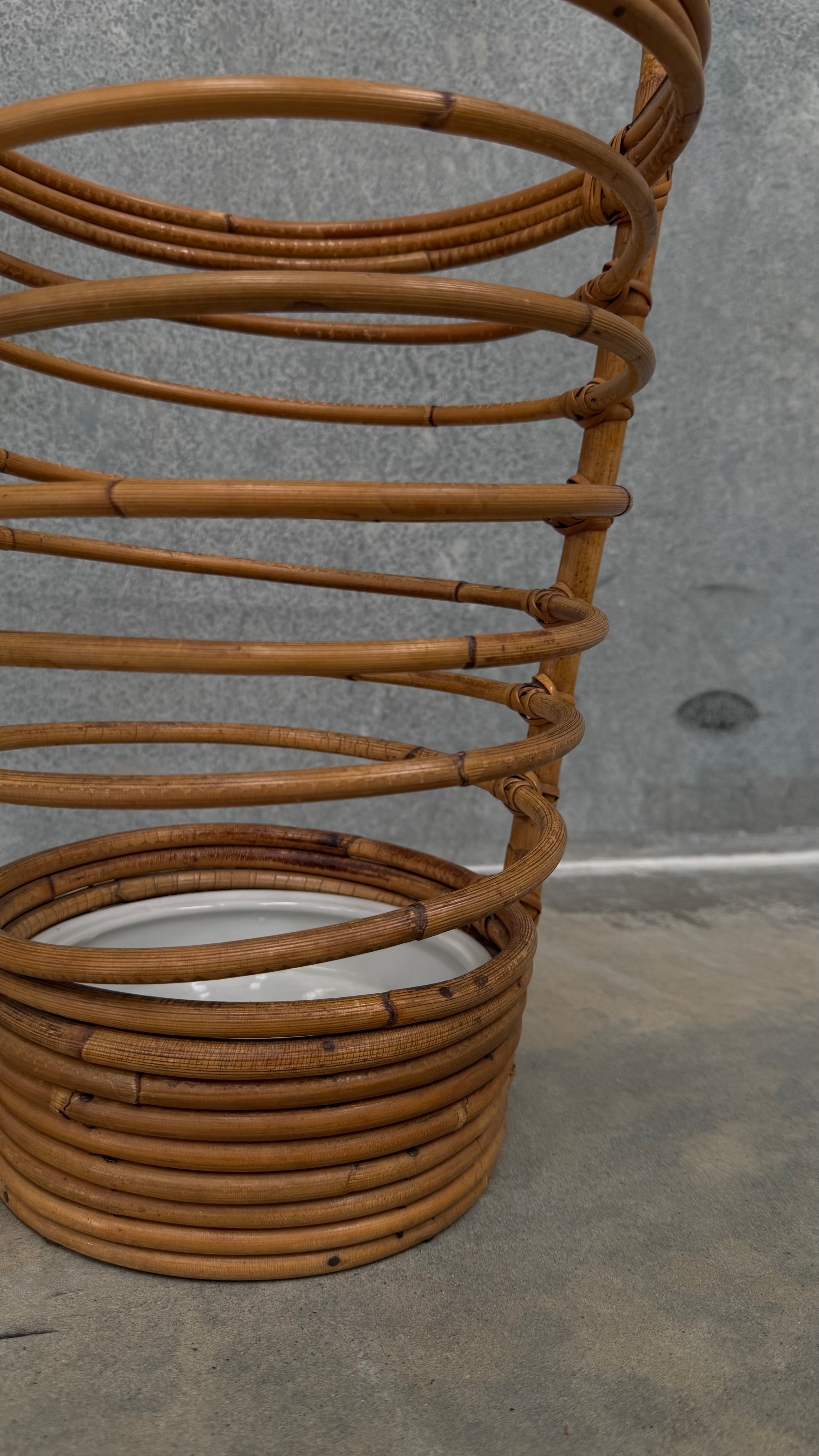 Italian Mid-Century Bamboo and Rattan Umbrella Stand