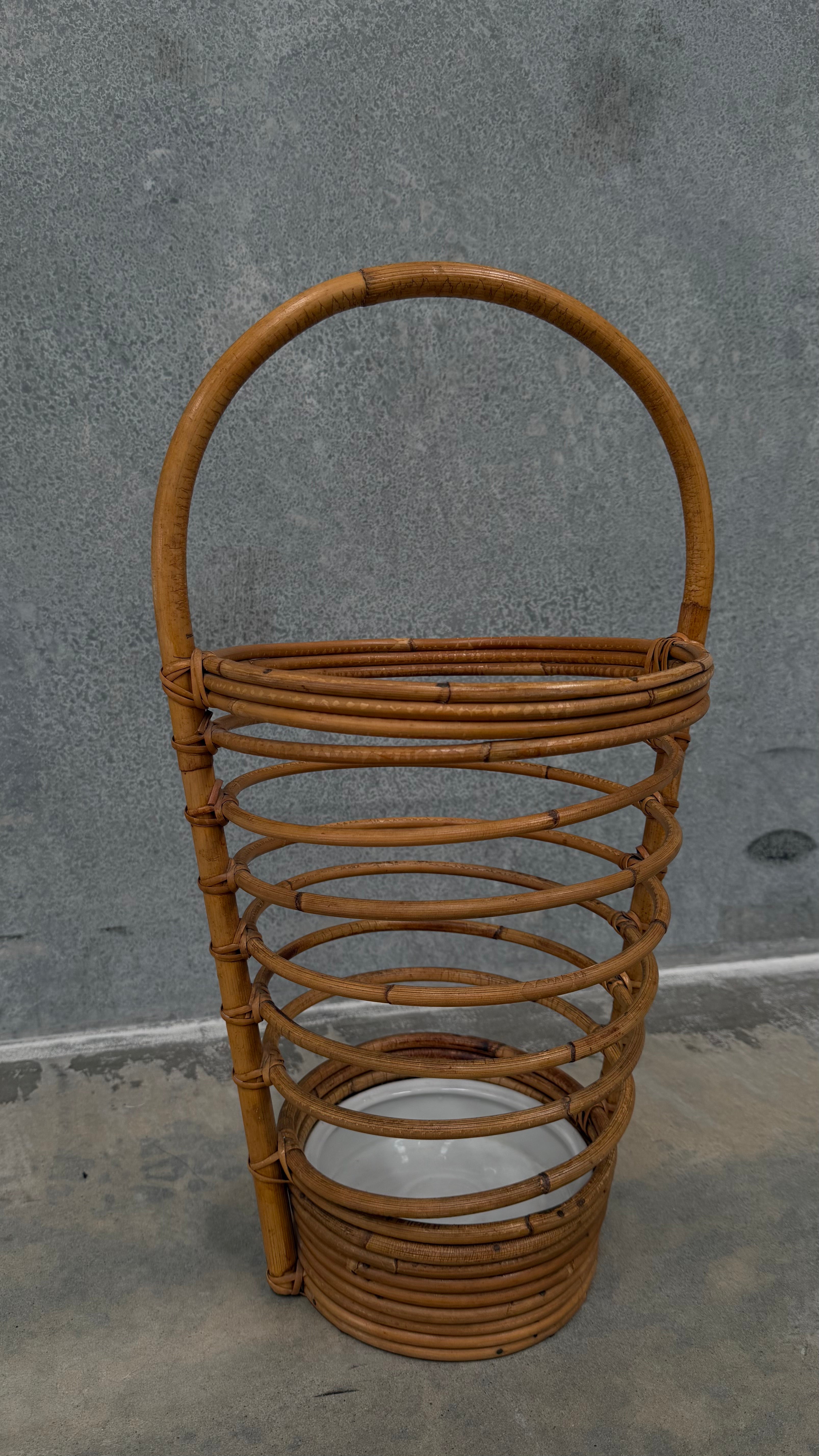 Italian Mid-Century Bamboo and Rattan Umbrella Stand