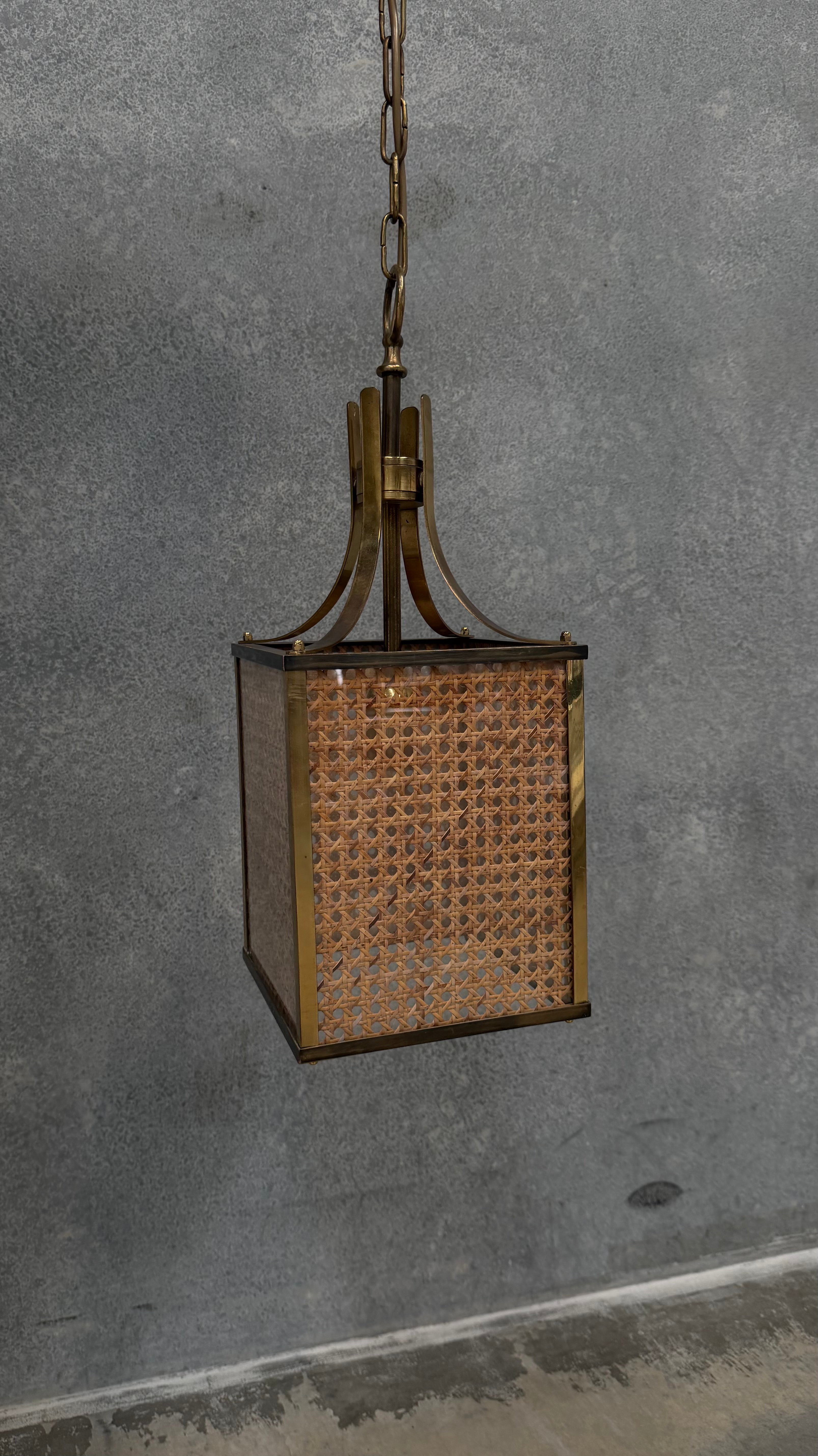 Brass and Vienna Cane Pendant Light Italy 1960s