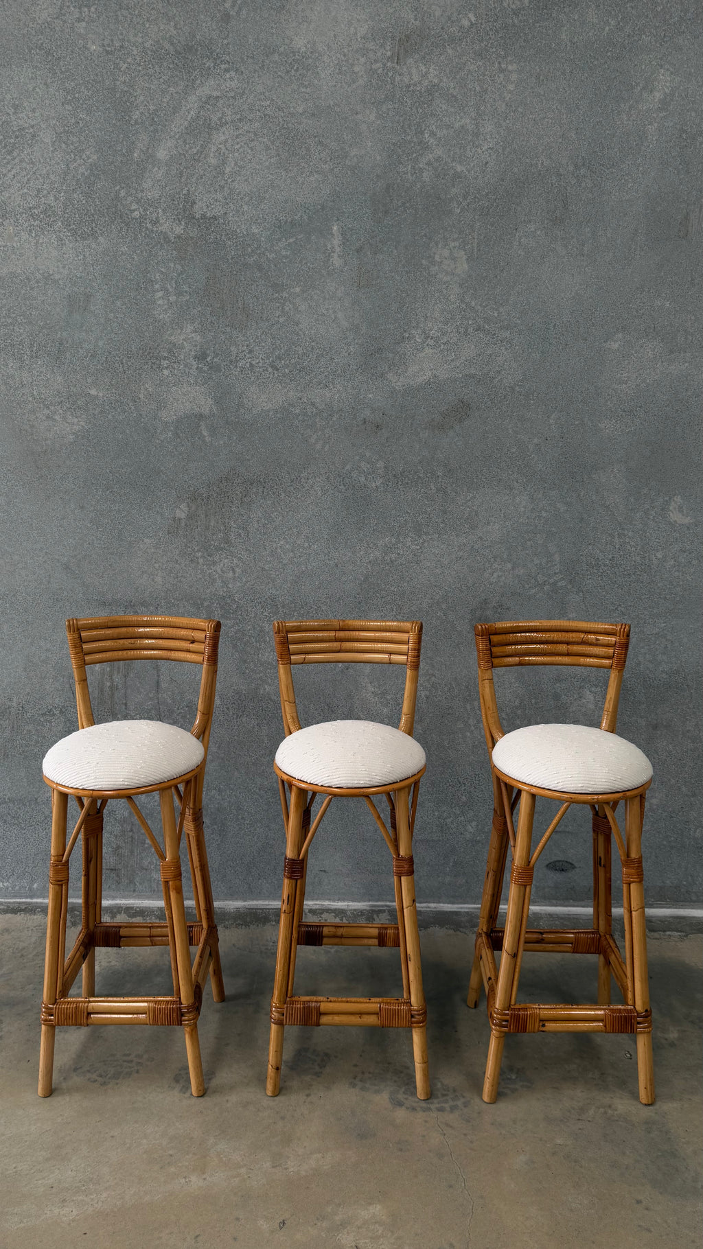 Set of Three Vintage Cane Stools