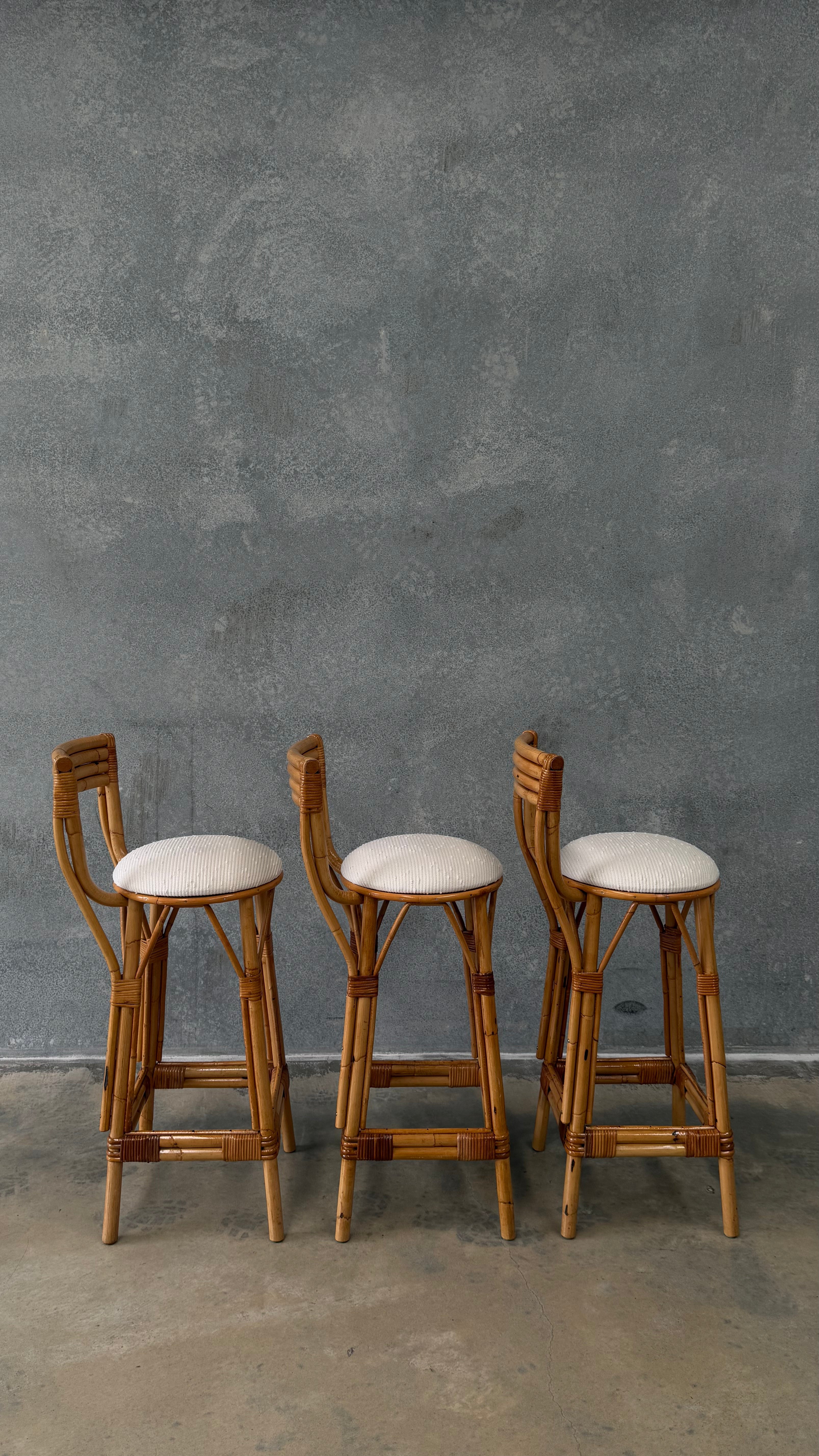 Set of Three Vintage Cane Stools