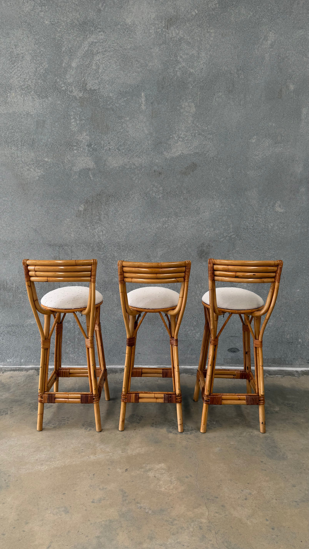 Set of Three Vintage Cane Stools