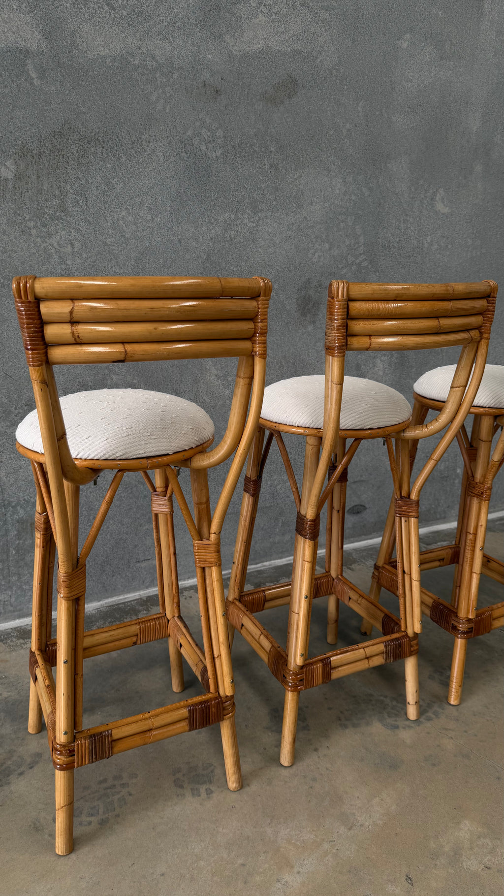 Set of Three Vintage Cane Stools