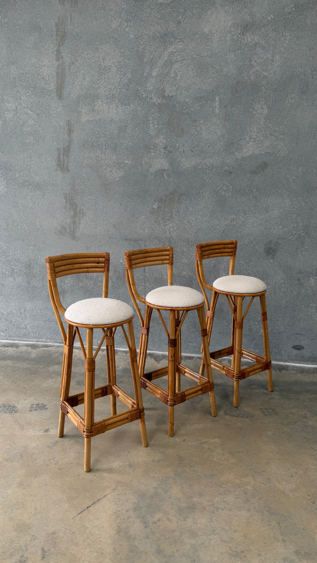 Set of Three Vintage Cane Stools
