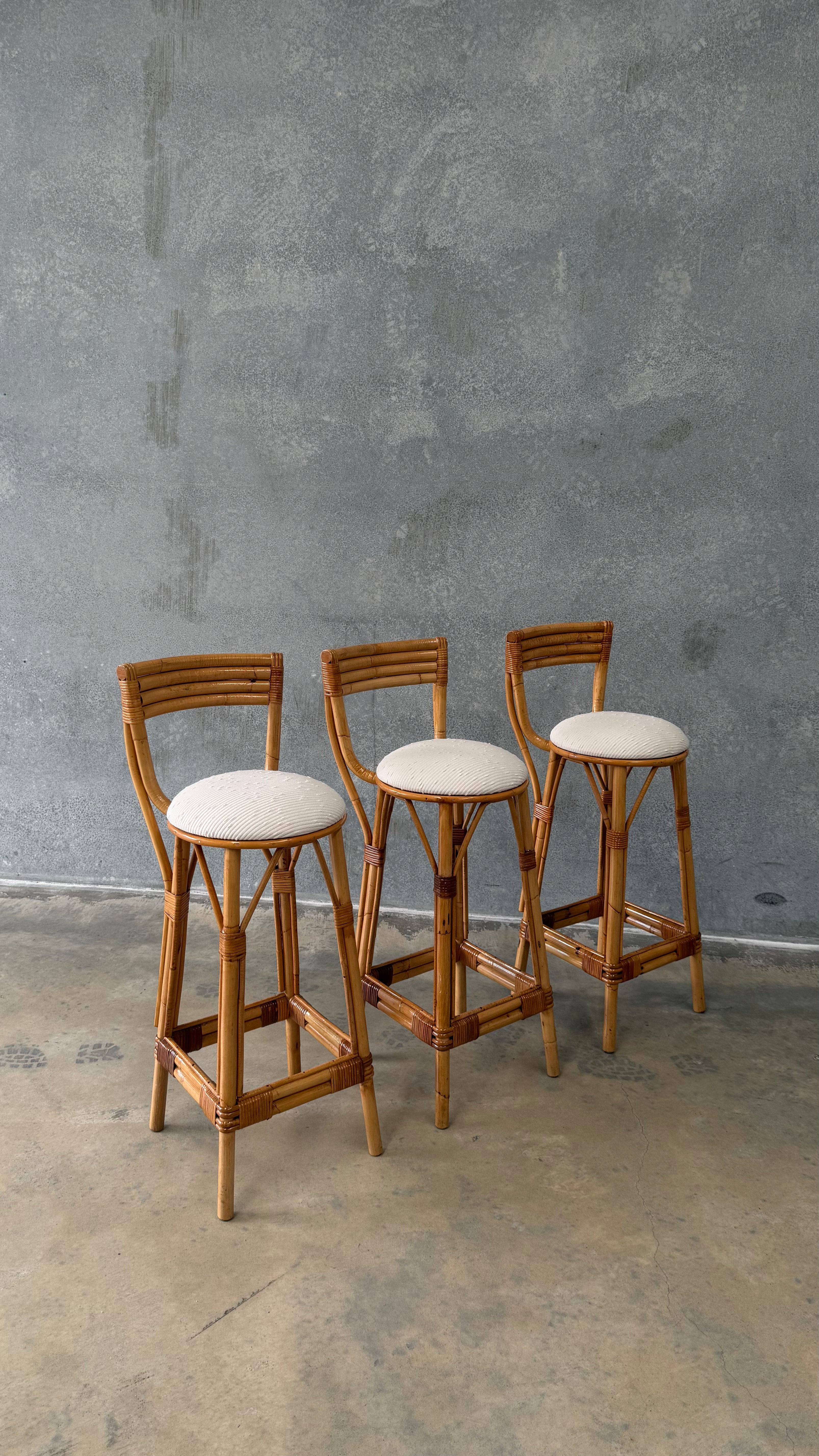 Set of Three Vintage Cane Stools